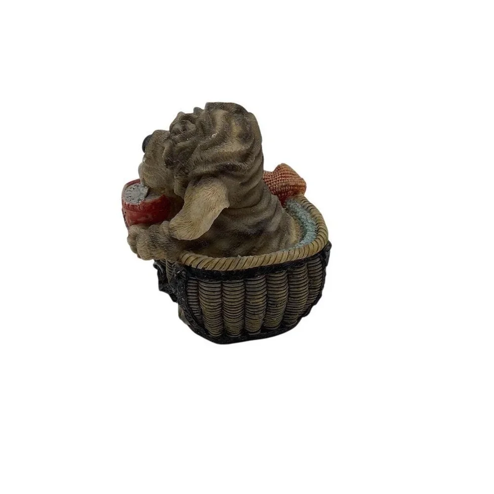 Adorable‎ Shar Pei Puppy Drinking Soda in Basket Figurine Decor 4